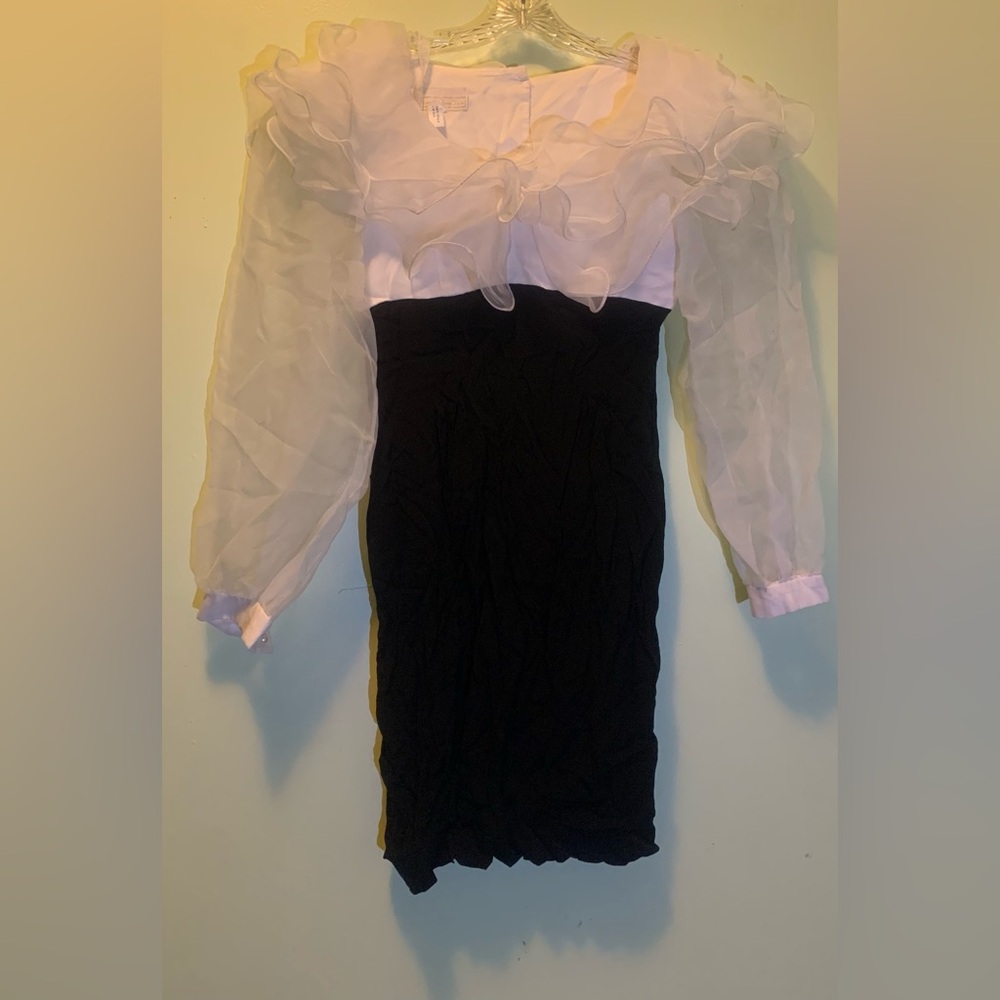 Elegant Long Sleeve Black and White Dress